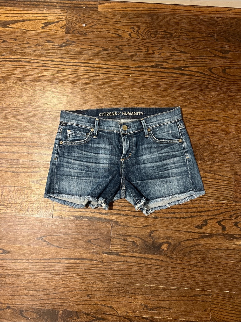 Citizens Of Humanity Dark Blue Frayed Hem Denim Cutoff Shorts